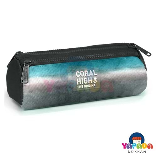Coral High Kids 22068 Turkuaz-Gri Batik Desenli Üç Bölmeli Fermuarlı Kalem Çantası