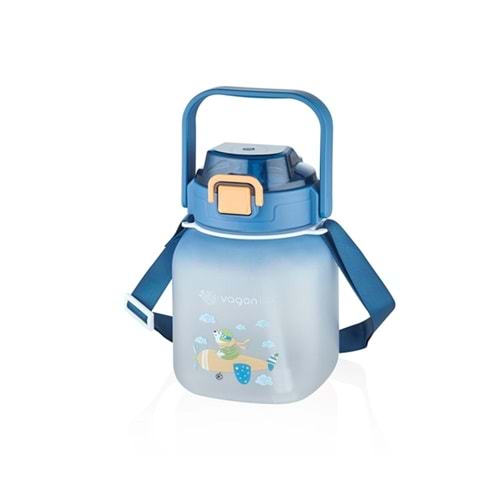 Vagonlife 1100Ml Çocuk Pipetli Pipetsiz Kullanım Askılı Su Matarası Mavi Vgn-2275