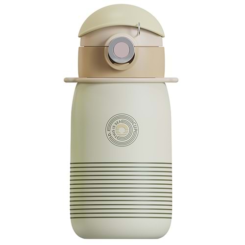 Vagonlife Cocosmile 500ml Yeni Koleksiyon Çizgi Desenli Pipetli Askılı Çelik Termos Çocuk Matarası Beyaz SM-CS-0003