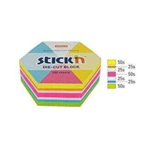 Stick n 61x67 Neon Altıgen Yaprak Yapışkan Notblok 250 Yaprak Gıpta