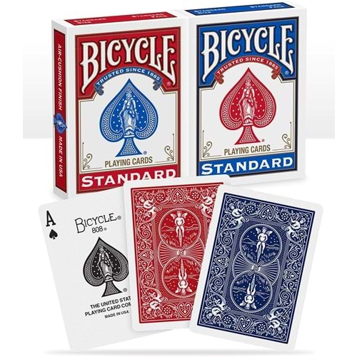 Bicycle Standart Endeks Oyun Kağıdı Destesi, Poker Boyu, 2 Deste, Kırmızı ve Mavi