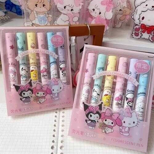 Kuromi Hello Kitty 3316 Fosforlu İşaretleme Kalemi 6'Lı Pastel Set