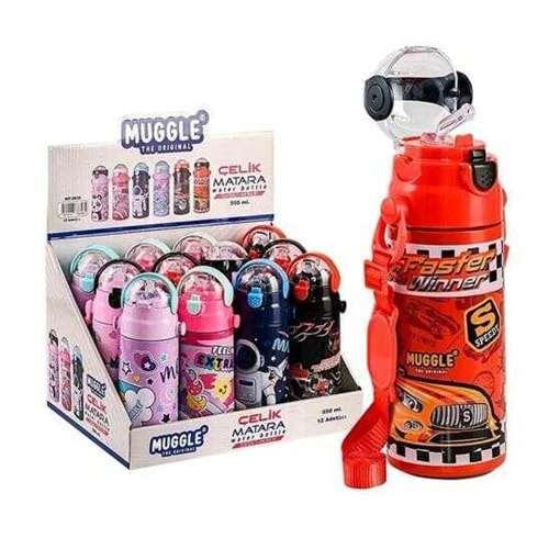 Mikro Muggle MT-2635 550 ml Pipetli Paslanmaz Çelik Matara - Asorti Desen