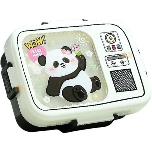 Vagonlife Bento 820ml Lunchbox Tek Katlı 3 Bölmeli Paslanmaz Çelik (Beyaz Panda)