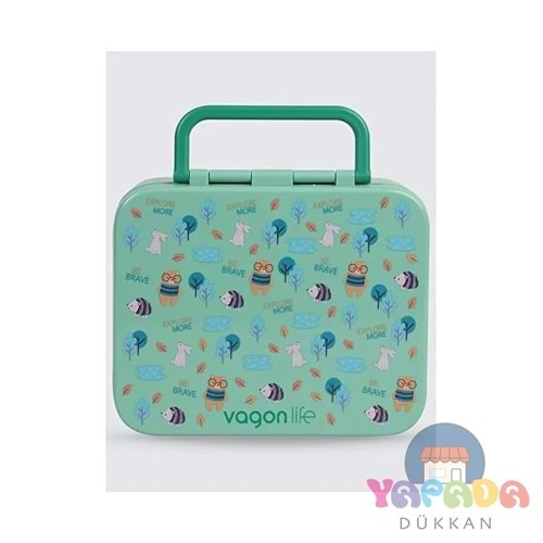 Vagonlife VGN-092 1000 ml 3 Bölmeli Yeşil Orman Desenli Lunchbox
