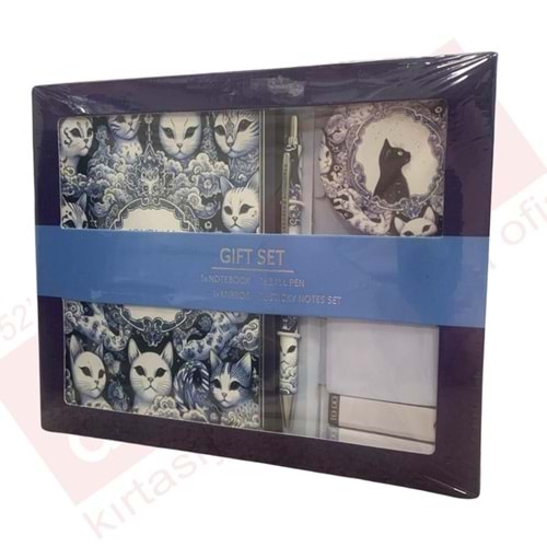 Victoria's Journals Set , 1 ad. Sert K.Defter 13x18 cm 128 sayfa. 100 gr.+ 1 ad. Ayna+ 1 ad.Tük.Kalem + 1 Adet 4 lü Postit .