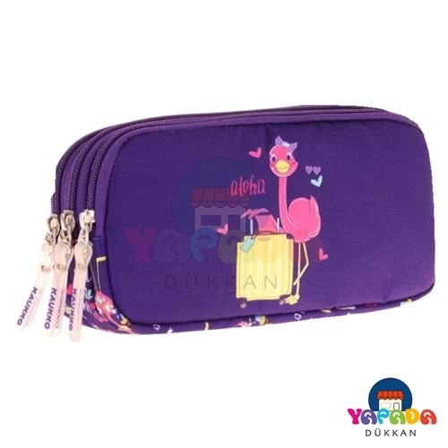 Kaukko Kıds 3 Bölmeli Kalem Çantası (Leather Flamıngo)