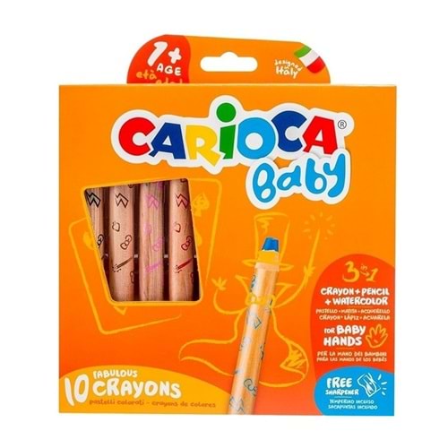 Carioca 3in1 Jumbo Bebek Ahşap Gövdeli Boya Kalemi 10'lu (Kalemtraş Hediyeli) 42818