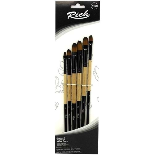 Rich Yeni Seri Kedi Dili Yağlıboya - Akrilik Fırça Seti 6 Lı Set