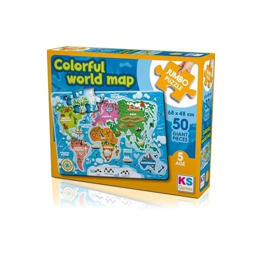 Ks Puzzle 50 Parça Colorful World Map Jumbo Boy Puzzle