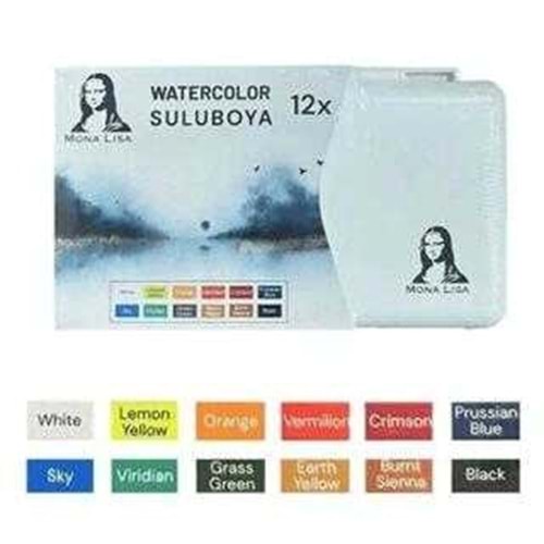 Südor Mona Lisa Profesyonel 12 Renk Tablet Sulu Boya Seti - Beyaz Plastik Kutu
