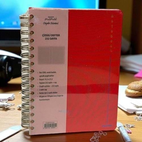 Melimelek Bez Cilt Kırmızı Not Defteri Çizgili