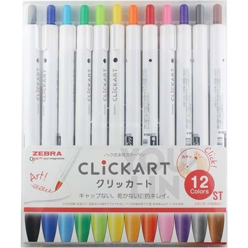 Zebra Clickart Retractable Felt Tip Marker 12 li Set Standant Tonlar ST