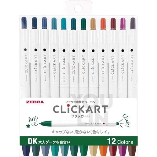 Zebra Clickart Retractable Felt Tip Marker 12 li Set Koyu Renkler DK