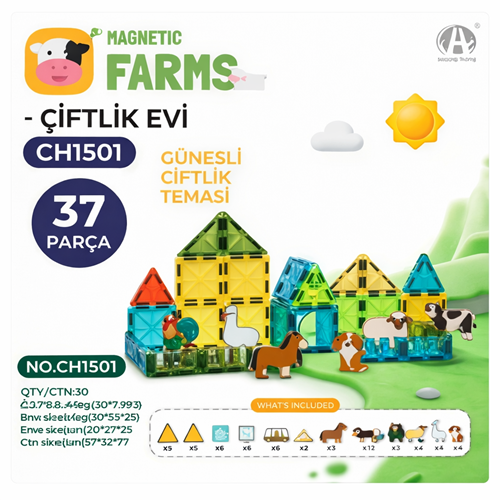 CH1501 Manyetik Bloklar Çiftlik Serisi 37 Parça Set (5,5 cm)
