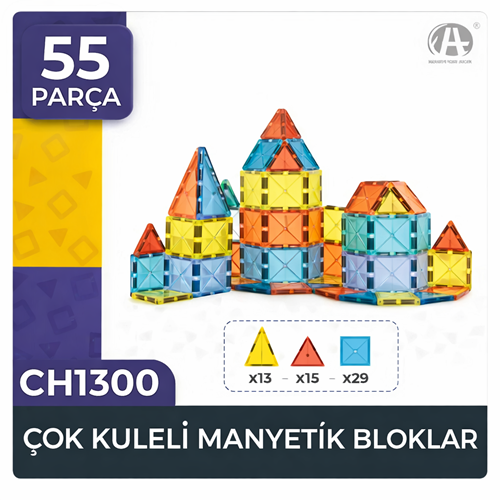 CH1300 Çok Kuleli Manyetik Bloklar 55 Parça Set (5,5 cm)