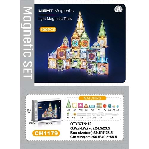 CH1179 Işıklı Manyetik Bloklar Uzay Macerası Seti 100 Parça (7,5 cm)