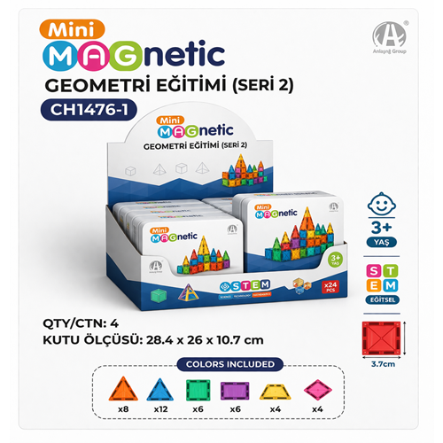 CH1476-1 Mini Manyetik Bloklar Geometri Eğitimi Seri 2 Metal Kutu 45 Parça