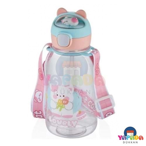 Vagonlife VGN2021 760 ml Kedi Figürlü Pipetli Polikarbon Su Matarası - Asorti Renk