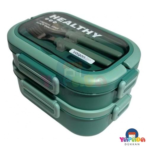 Vagonlife VGN6715 1330 ml İki Katlı Üç Bölmeli 304 Paslanmaz Çelik Yeşil Lunchbox
