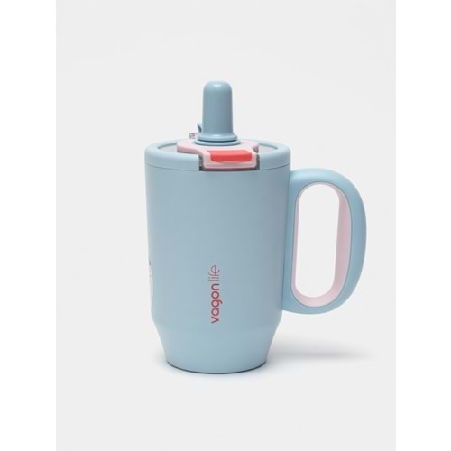 Vagonlife 680 ml Çelik Termos Kulplu Pipetli Pastel Mavi-Pembe VGN-T680