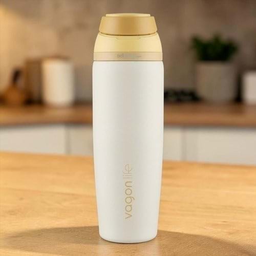 Vagonlife 800 ml Çelik Termos Kulplu Paslanmaz Sızdırmaz Pipetli/Pipetsiz Çift Kullanım Sarı