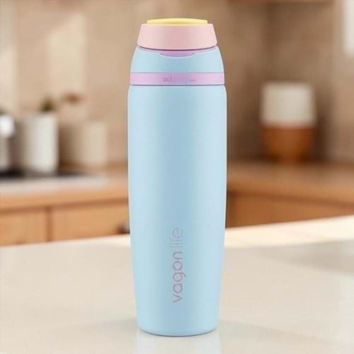 Vagonlife 800 ml Çelik Termos Kulplu Paslanmaz Sızdırmaz Pipetli/Pipetsiz Çift Kullanım Turkuaz