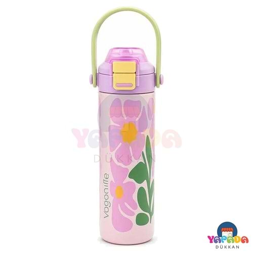 Vagonlife VGN-1111 600 ml Pipetli ve Direkt İçimli Askılı Pembe Çelik Termos Matara