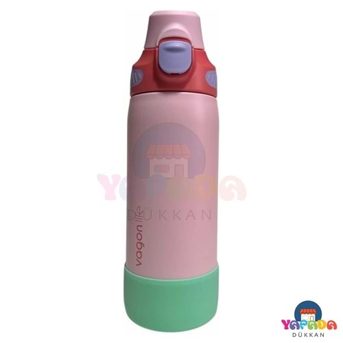 Vagonlife 700 ml Tek Kapakta Pipetli ve Direkt İçimli Kulplu Pembe Çelik Termos Matara