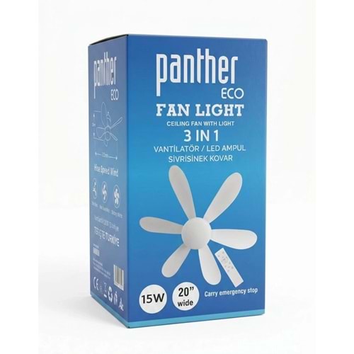 Panther Eco Fan Light 3’ü 1 Arada Uzaktan Kumandalı LED Ampul Vantilatör 15W 20 İnç Sivrisinek Kovucu