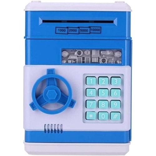 TechnoSmart Atm Kumbara Şifreli Otomatik Kağıt Para Alan Kasa Kumbara Mavi Renk Dp-95