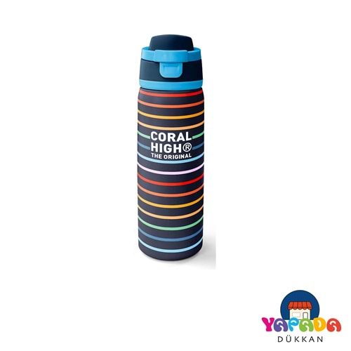 Coral High 38509 Çok Renkli Çizgi Desenli Pipetli ve Direkt İçim Çelik Termos 800 ml
