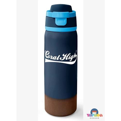 Coral High 38514 Lacivert Kahverengi Desenli Pipetli ve Direkt İçim Çelik Termos 800 ml