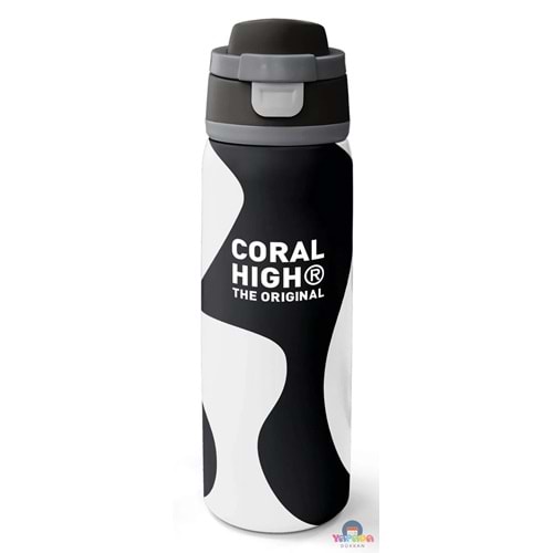 Coral High 38547 Siyah Beyaz Desenli Pipetli ve Direkt İçim Çelik Termos 800 ml