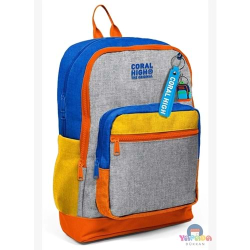 oral High Kids 33221 Gri Turuncu Desenli Dört Bölmeli Okul Sırt Çantası
