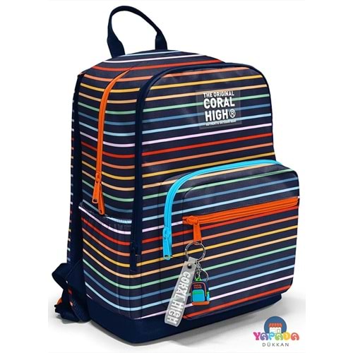 Coral High 33231 Çok Renkli Çizgi Desenli Dört Bölmeli Okul Sırt Çantası