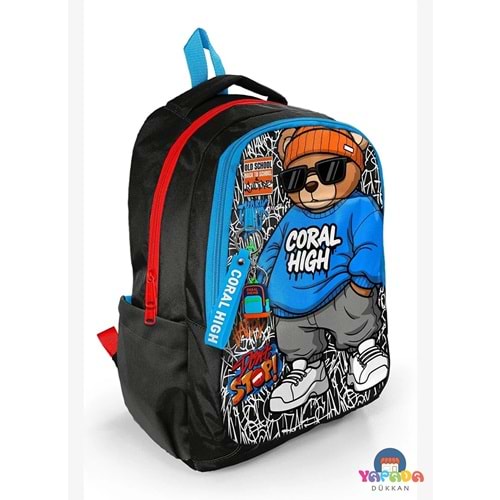 Coral High Kids 33250 Grafiti Ayıcık Desenli Üç Bölmeli Okul Sırt Çantası
