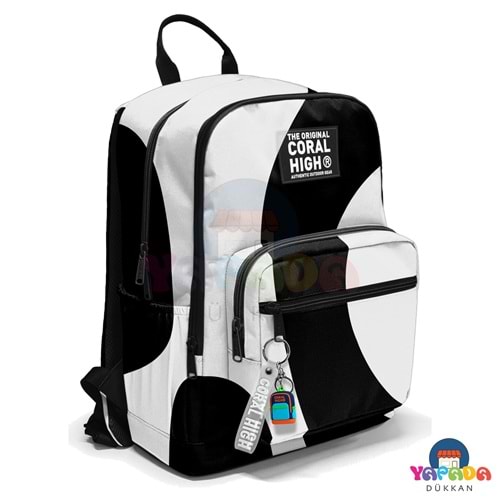 Coral High 23687 Siyah-Beyaz Desenli Dört Bölmeli Okul Sırt Çantası