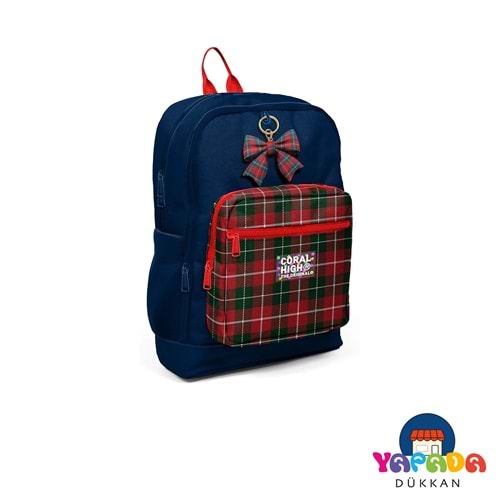 Coral High 33207 Lacivert Ekose Fiyonk Desenli Dört Bölmeli Okul Sırt Çantası