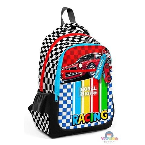 Coral High Kids 33257 Kırmızı Araba Desenli Üç Bölmeli Okul Sırt Çantası