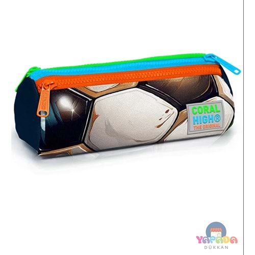 Coral High Kids 22095 Siyah Turuncu Futbol Desenli Üç Bölmeli Kalem Çantası