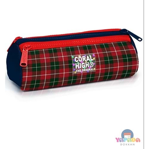 Coral High Kids 31007 Lacivert Ekose Fiyonk Desenli Üç Bölmeli Kalem Çantası