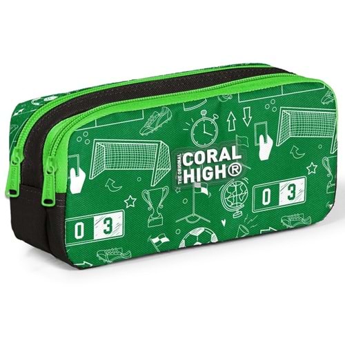 Coral High Kids Yeşil Futbol Desenli İki Bölmeli Kalem Çantası 31047