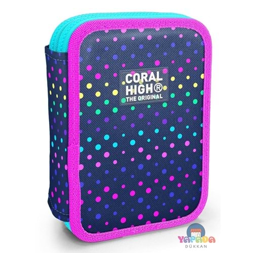 Coral High Kids 11142 Lacivert Renkli Puantiyeli Çift Katlı Kalem Çantası