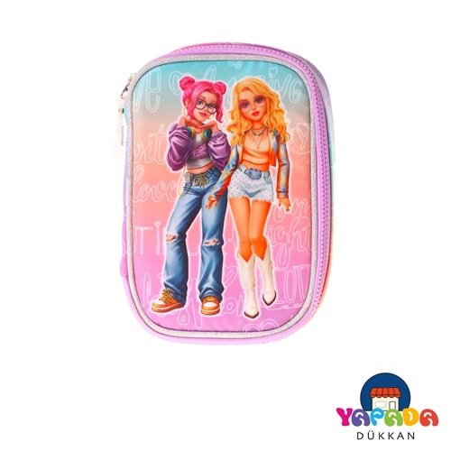 Wow Generation W6036 Pembe Mor Star Desenli Organizer Kalem Çantası
