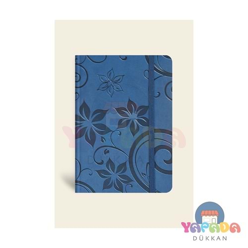 Victoria's Journals Fleur - Vegan Deri Sert Kapak Defter A5 120 gr., 80 yaprak. Noktalı.Kutulu-Mavi