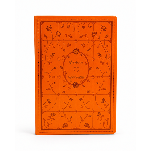 Victoria's Journals Fleur - Vegan Deri Sert Kapak Defter A5 120 gr., 80 yaprak. Noktalı.Kutulu-Turuncu