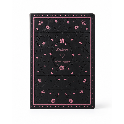 Victoria's Journals Fleur - Vegan Deri Sert Kapak Defter A5 120 gr., 80 yaprak. Noktalı.Kutulu,Siyah