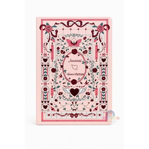 Victoria’s Journals Smyth Art Vegan Deri Defter 100 gr 120 Yaprak - Pembe Kalp ve Gül Desenli