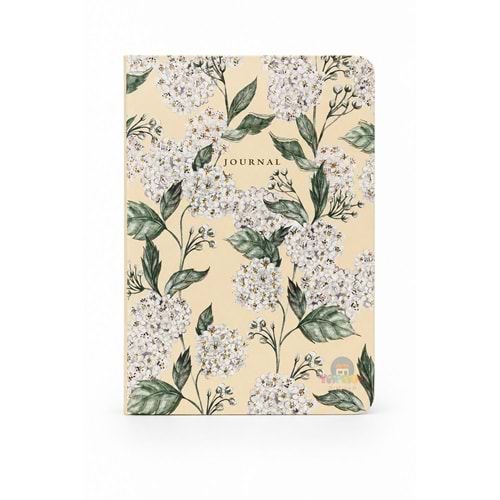 Victoria’s Journals Smyth Art Vegan Deri Defter 100 gr 120 Yaprak - Beyaz Ortanca Desenli